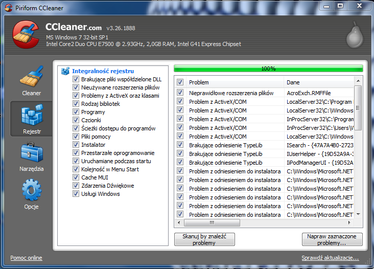 ccleaner rejestr